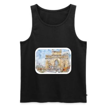 Mumbai India Watercolor Sketch Drawn Painting - Men's Premium Organic Tank Top - black - Front - AI Model Male 178 light (178cm)