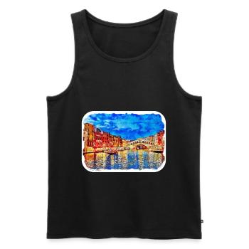 Florence Italie Aquarelle Esquisse Peinture Dessinée - Débardeur bio Premium Homme - noir - Devant - Michal (187cm)
