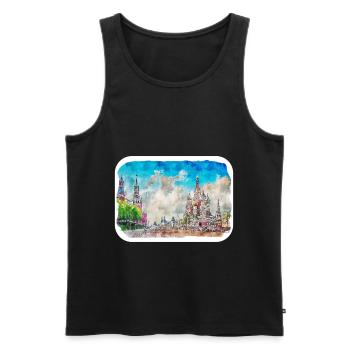 Moscou Russie Aquarelle Esquisse Dessinée Peinture - Débardeur bio Premium Homme - noir - Devant - Michal (187cm)