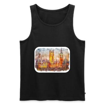 Angleterre Royaume-Uni Aquarelle Esquisse Dessinée à la main Peinture - Débardeur bio Premium Homme - noir - Devant - Michal (187cm)