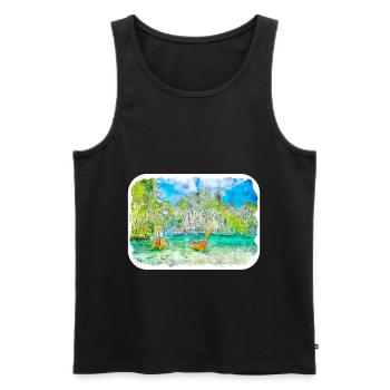 Thaïlande Aquarelle Esquisse Dessinée à la Main Illustration - Débardeur bio Premium Homme - noir - Devant - Michal (187cm)