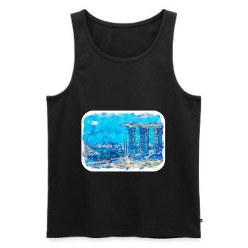 Singapour Aquarelle Esquisse Dessinée à la Main Peinture - Débardeur bio Premium Homme - noir - Devant - Michal (187cm)