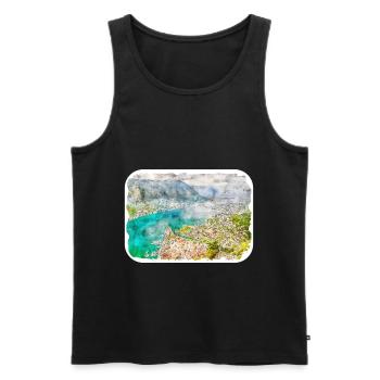 Montenegro Landmark Watercolor Sketch Illustration - Men's Premium Organic Tank Top - black - Front - Michal (187cm)