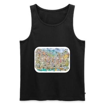 Sorrente Italie Aquarelle Esquisse Dessinée Peinture - Débardeur bio Premium Homme - noir - Devant - Michal (187cm)
