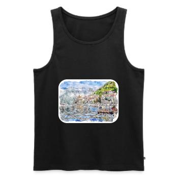 Montenegro Landmark Watercolor Sketch Illustration - Men's Premium Organic Tank Top - black - Front - Michal (187cm)