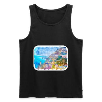 Positano Italie Aquarelle Esquisse Dessinée Illustratio - Débardeur bio Premium Homme - noir - Devant - Michal (187cm)