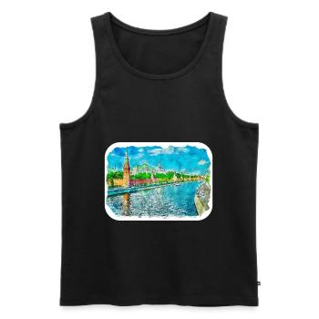 Moscou Russie Aquarelle Esquisse Dessin Dessiné - Débardeur bio Premium Homme - noir - Devant - Michal (187cm)