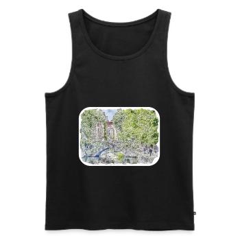 Bruges Belgium Watercolor Sketch Drawn Illustratio - Men's Premium Organic Tank Top - black - Front - AI Model Male 178 light (178cm)