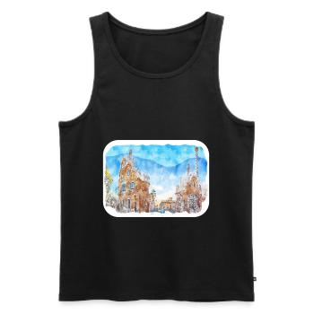 Barcelone Espagne Aquarelle Esquisse Dessinée Illustrati - Débardeur bio Premium Homme - noir - Devant - Michal (187cm)
