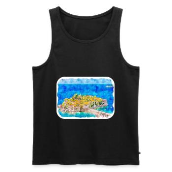 Montenegro Landmark Watercolor Sketch Illustration - Men's Premium Organic Tank Top - black - Front - Michal (187cm)