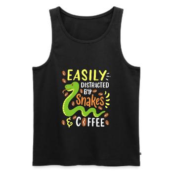 Files d’attente et café - Débardeur bio Premium Homme - noir - Devant - Michal (187cm)