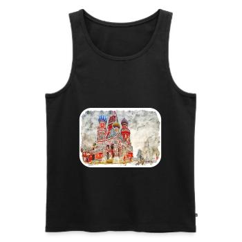 Moscou Russie Aquarelle Esquisse Dessin Dessiné - Débardeur bio Premium Homme - noir - Devant - Michal (187cm)