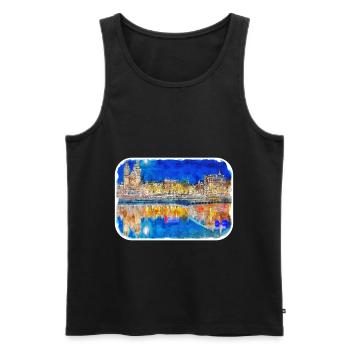 Amsterdam Netherlands Watercolor Sketch Drawing - Men's Premium Organic Tank Top - black - Front - Michal (187cm)