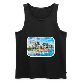 Sydney Australie Aquarelle Esquisse Dessinée Illustrat - Débardeur bio Premium Homme - noir - Devant - AI Model Male 178 light (178cm)