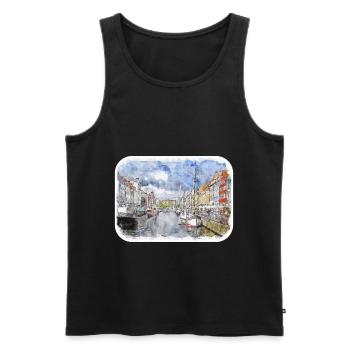 Copenhague Danemark Aquarelle Sketch Illustration - Débardeur bio Premium Homme - noir - Devant - Michal (187cm)