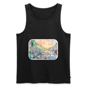 Amsterdam Netherlands Watercolor Sketch Drawing - Men's Premium Organic Tank Top - black - Front - Michal (187cm)