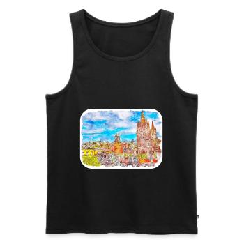 San Miguel De Allende Mexique Aquarelle Esquisse Dra - Débardeur bio Premium Homme - noir - Devant - Michal (187cm)