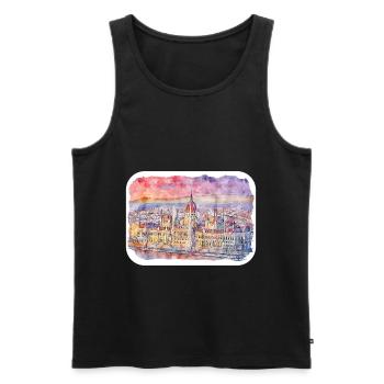 Budapest Aquarelle Esquisse Dessinée à la Main Illustration - Débardeur bio Premium Homme - noir - Devant - Michal (187cm)
