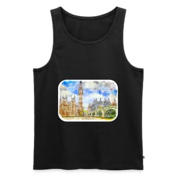 Londres UK Aquarelle Esquisse Dessinée à la Main Peinture - Débardeur bio Premium Homme - noir - Devant - Michal (187cm)