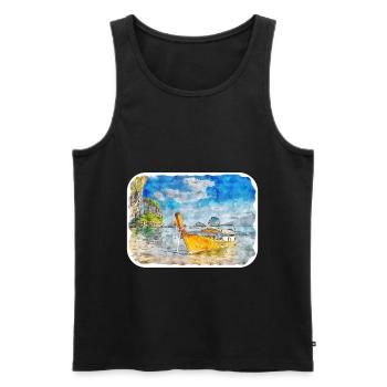 Thaïlande Aquarelle Esquisse Dessinée à la Main Illustration - Débardeur bio Premium Homme - noir - Devant - Michal (187cm)