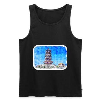 Esquisse d’aquarelle de Chine Illustration dessinée à la main - Débardeur bio Premium Homme - noir - Devant - Michal (187cm)