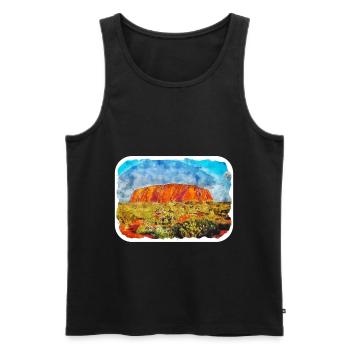 Australie Aquarelle Esquisse Dessinée à la Main Peinture - Débardeur bio Premium Homme - noir - Devant - Michal (187cm)
