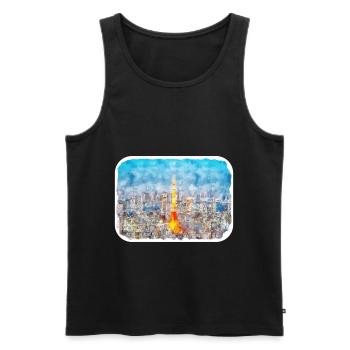 Tokyo Japon Aquarelle Dessin Dessin Illustration - Débardeur bio Premium Homme - noir - Devant - Michal (187cm)