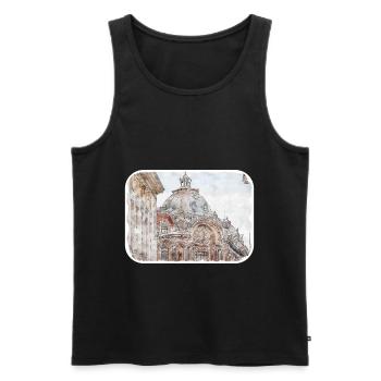 Bucharest Romania Watercolor Sketch Illustration - Men's Premium Organic Tank Top - black - Front - AI Model Male 178 light (178cm)