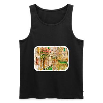 Venise Italie Aquarelle Esquisse Illustration - Débardeur bio Premium Homme - noir - Devant - Michal (187cm)
