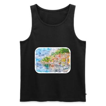 Italy Watercolor Sketch Hand Drawn Illustration - Men's Premium Organic Tank Top - black - Front - Michal (187cm)
