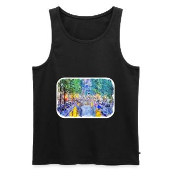 Amsterdam Netherlands Watercolor Sketch Drawing - Men's Premium Organic Tank Top - black - Front - Michal (187cm)