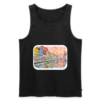 Copenhague Danemark Aquarelle Esquisse Dessin Dessiné - Débardeur bio Premium Homme - noir - Devant - Michal (187cm)