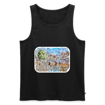 Bruges Belgium Watercolor Sketch Drawn Illustratio - Men's Premium Organic Tank Top - black - Front - AI Model Male 178 light (178cm)