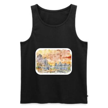 Esquisse d’aquarelle de Chine Illustration dessinée à la main - Débardeur bio Premium Homme - noir - Devant - Michal (187cm)