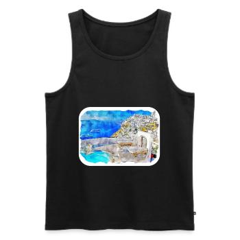 Santorin Grèce Aquarelle Esquisse Dessin Dessin - Débardeur bio Premium Homme - noir - Devant - Michal (187cm)