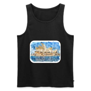 Australie Aquarelle Esquisse Dessinée à la Main Peinture - Débardeur bio Premium Homme - noir - Devant - Michal (187cm)