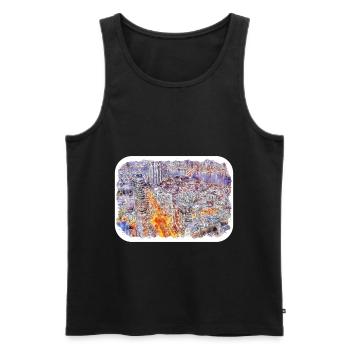 Busan South Korea Watercolor Sketch Illustration - Men's Premium Organic Tank Top - black - Front - Michal (187cm)