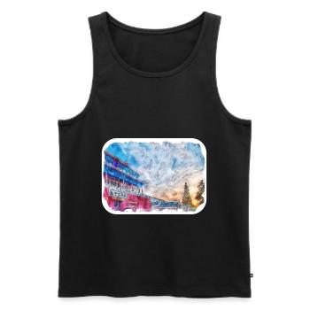 China Landmark Watercolor Sketch Paint Illustratio - Men's Premium Organic Tank Top - black - Front - AI Model Male 178 light (178cm)