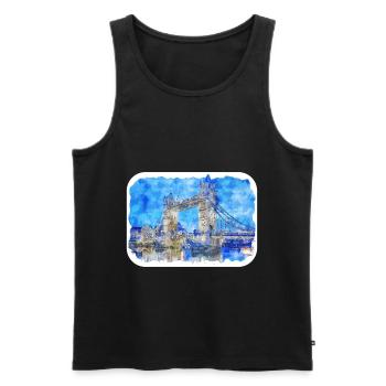 Angleterre Royaume-Uni Aquarelle Esquisse Dessinée à la main Peinture - Débardeur bio Premium Homme - noir - Devant - Michal (187cm)