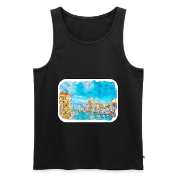 Italy Watercolor Sketch Hand Drawn Illustration - Men's Premium Organic Tank Top - black - Front - Michal (187cm)