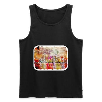 Shanghai Chine Aquarelle Esquisse Dessin Dessiné - Débardeur bio Premium Homme - noir - Devant - Michal (187cm)