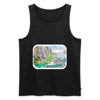 Norvège Aquarelle Esquisse Dessinée à la main Illustration - Débardeur bio Premium Homme - noir - Devant - Michal (187cm)
