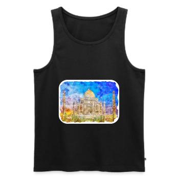 India Landmark Watercolor Sketch Paint Illustratio - Men's Premium Organic Tank Top - black - Front - AI Model Male 178 light (178cm)