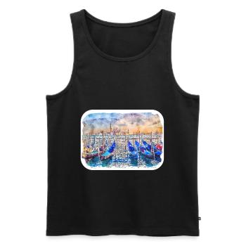 Venise Italie Aquarelle Esquisse Illustration - Débardeur bio Premium Homme - noir - Devant - Michal (187cm)