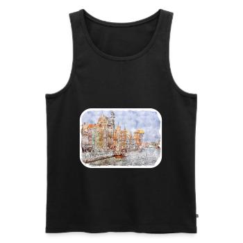 Pologne Repère Aquarelle Esquisse Dessin de peinture - Débardeur bio Premium Homme - noir - Devant - Michal (187cm)