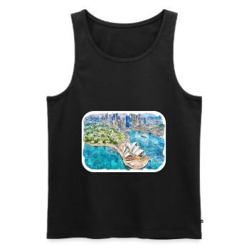 Australie Aquarelle Esquisse Dessinée à la Main Peinture - Débardeur bio Premium Homme - noir - Devant - Michal (187cm)