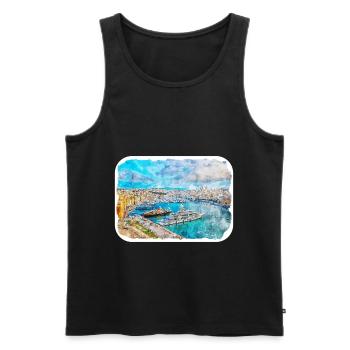 Malta Landmark Watercolor Sketch Paint Illustratio - Men's Premium Organic Tank Top - black - Front - Michal (187cm)