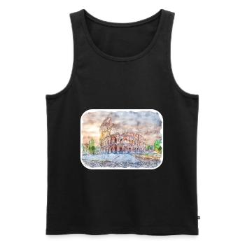 Colisée Rome Italie Aquarelle Esquisse Illustration - Débardeur bio Premium Homme - noir - Devant - Michal (187cm)