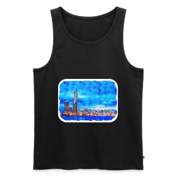Busan South Korea Watercolor Sketch - Men's Premium Organic Tank Top - black - Front - Michal (187cm)