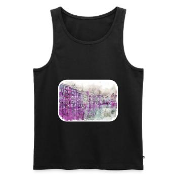 Amsterdam Netherlands Watercolor Sketch Drawing - Men's Premium Organic Tank Top - black - Front - Michal (187cm)